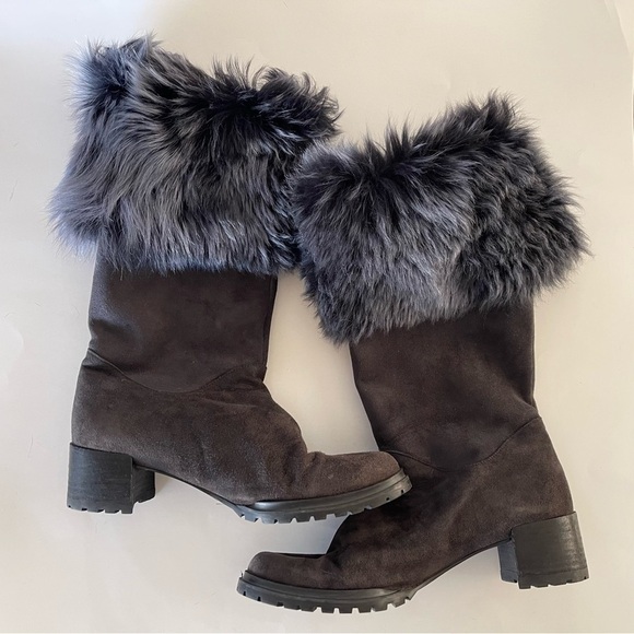 Stuart Weitzman Blizzard Boots Gralon Gray Mink Fur Suede Outdoor Winter Snow 6 - Picture 3 of 14